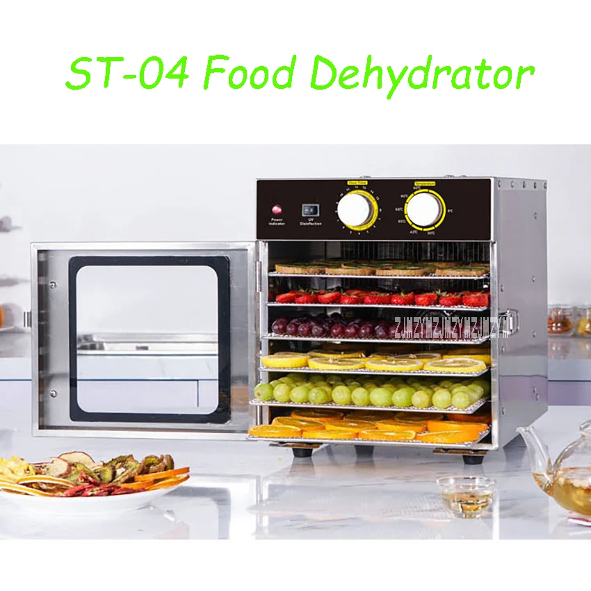 Deshidratador de alimentos ST-04 de 6 capas, secador de aire eléctrico de acero inoxidable para alimentos, verduras, carne, frutas y mascotas, 110V/220V