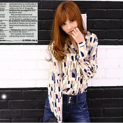 Camisas de gasa con estampado geométrico para mujer, camisas de manga larga para verano y otoño, nuevo estilo, S,M,L, envío gratis, 30% de descuento