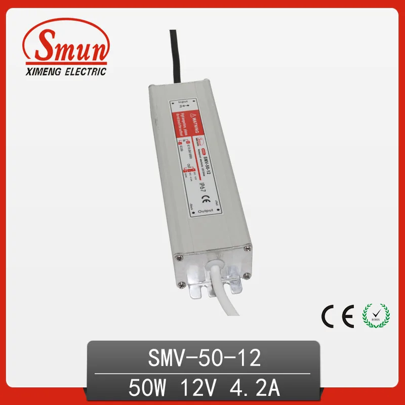 50W 12V 4A Waterproof IP67 LED Driver Switching Power Supply for Led Strip Light with CE ROHS 1 Year Warranty SMV-50-12