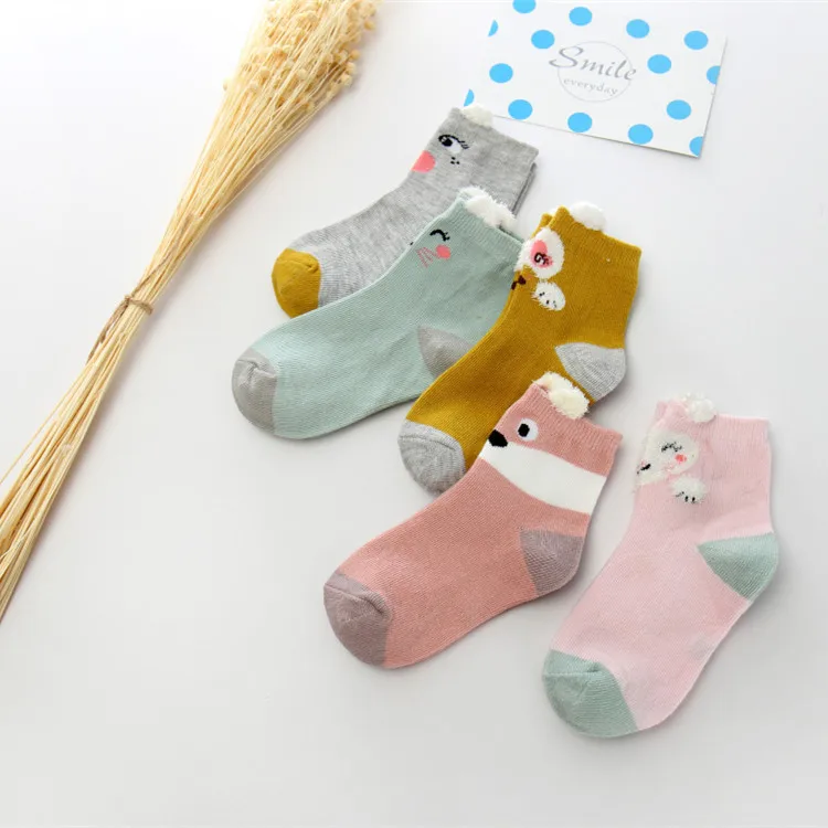 5pairs/lot New Fashion Boys And Girls Socks Ins New Cotton Socks Children Spring Autumn Socks Lovely Cartoon Sock