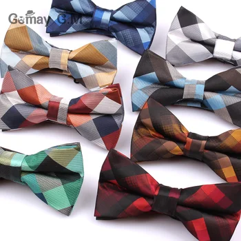 Erkekler için ekose papyon Polyester moda ayarlanabilir papyon düğün parti için kravat damat kelebek yetişkin ekose Bowties