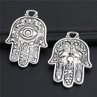 3pcs  Silver Color Hamsa Hand With Eye Charms Hand Of Fate Pendant All Seeing Eye Mystic Style Handmade Jewelry A3012