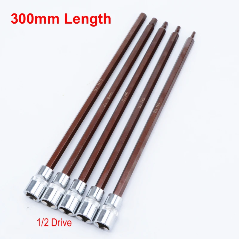 300mm 1/2 Inch Drive Hex Bit Sockets Set HW4 HW5 HW6 HW8 HW10 Metric Screwdriver Bit Sockets Hand Tools Socket Joint Hexagonal