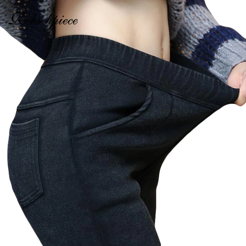 Rihschpiece Plus Size 6XL Velvet Leggings Women jeans Pants Fleece High Waist Thick Jeggings Warm Push Up Trousers RZF1543