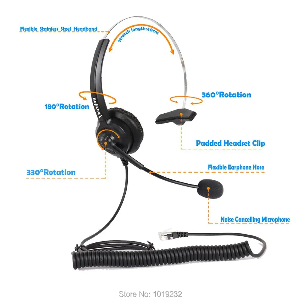 VoiceJoy Voume and Mute office headset RJ9 phone Headset for Call Center All offfice phones Norstar Avaya Nortel Mitel Snom,etc