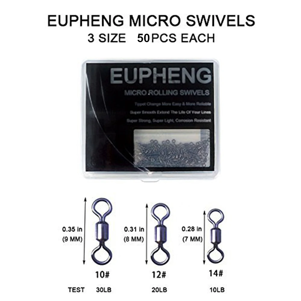 Eupheng 150pcs/pack Micro Swivels Fly Fishing Carp Fishing Easy Tippet change Extend Life of Lines Super Strong Light Smooth