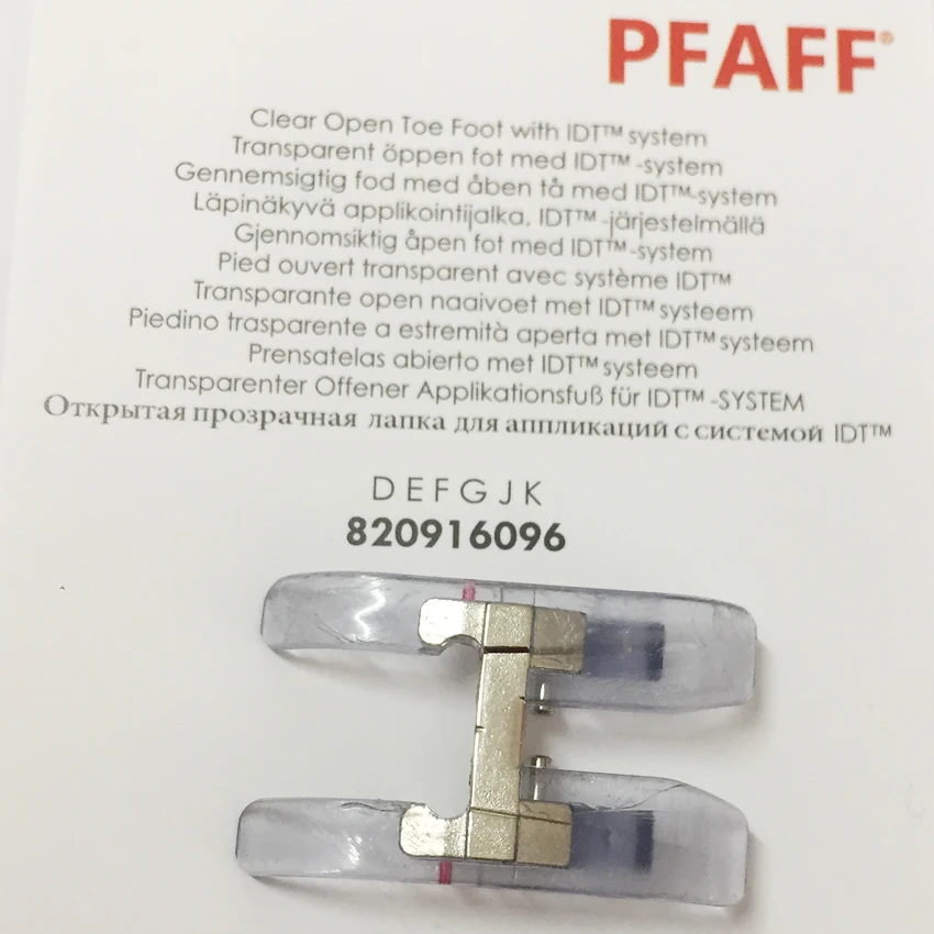 Clear Open Toe Foot for Pfaff IDT System 820916096