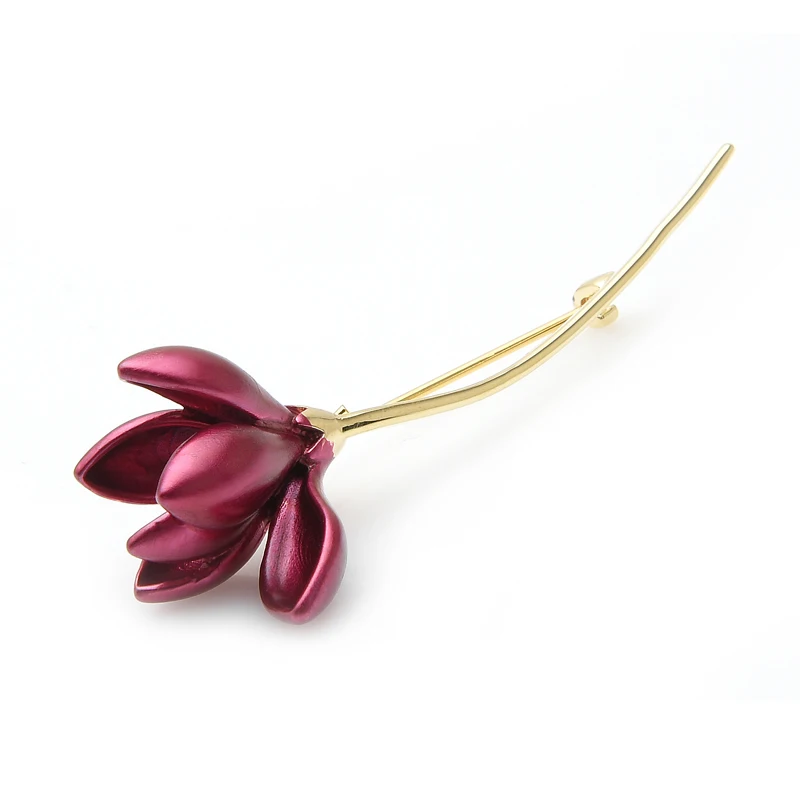 Wuli&baby Copper Hot Pink Magnolia Flower Lotus Enamel Brooches Top Polished Women Bouquet Wedding Brooch Pins