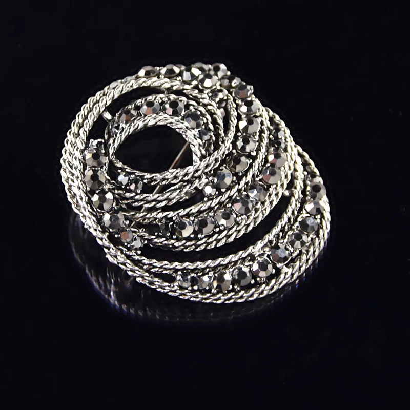 Vintage Fashion Stunning Black Crystal Rhinestone Wedding Bouquet Brooch For Women Hot Selling Jewelry Pin