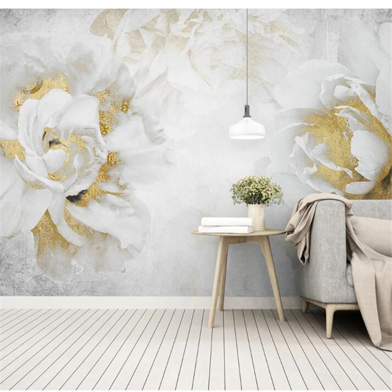 

wellyu Custom wallpaper Modern minimalist garden flowers golden roses TV background wall papel pintado mural wallpaper