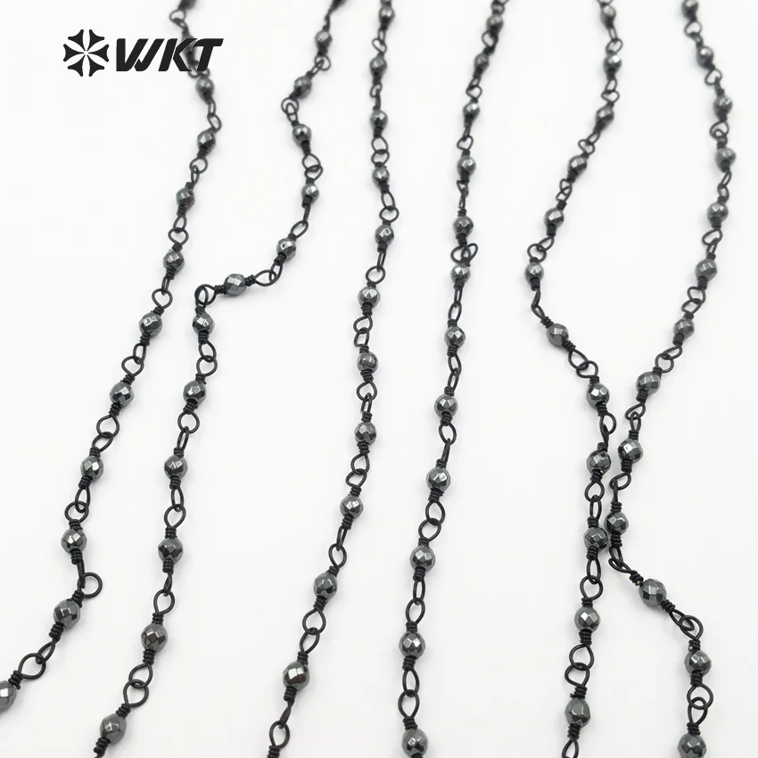 WT-RBC058 Classic Design Sparking Black Beads Rosary Chain Handmake Necklace For Women Jewelry Wholesale 5 Meter Rosary Chain