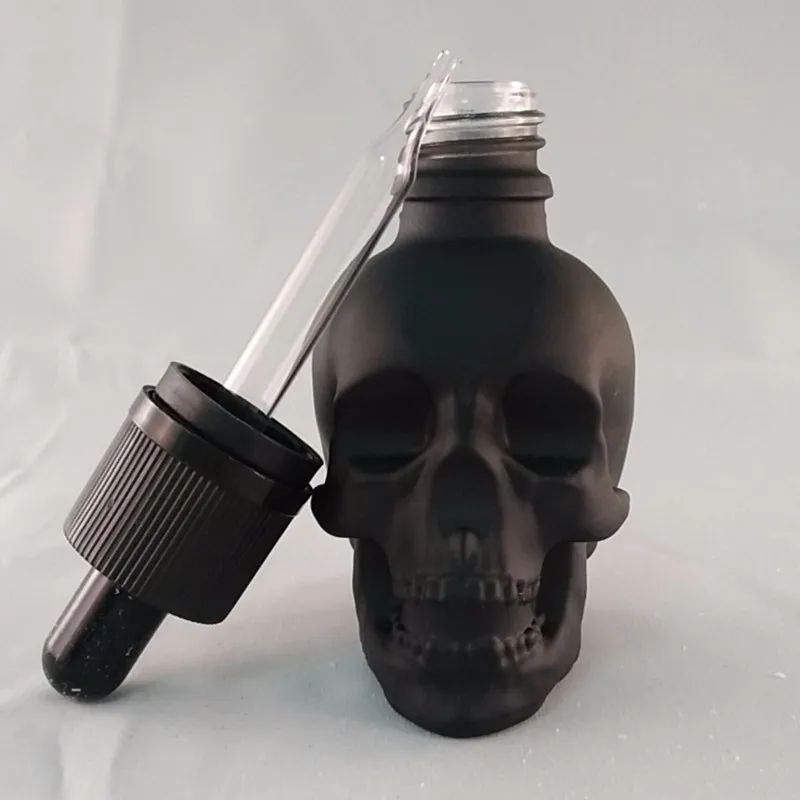 Flacon compte-gouttes en verre en forme de tête de mort, 30ml, pour jus électronique, liquide, flacon compte-gouttes en verre, flacons avec Pipette