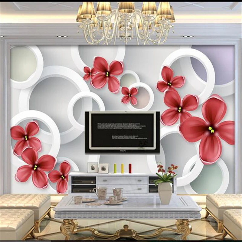 beibehang  wall paper wall painting background wallpaper living room TV hand - painted magnolia 3D circle 3d murals wallpaper