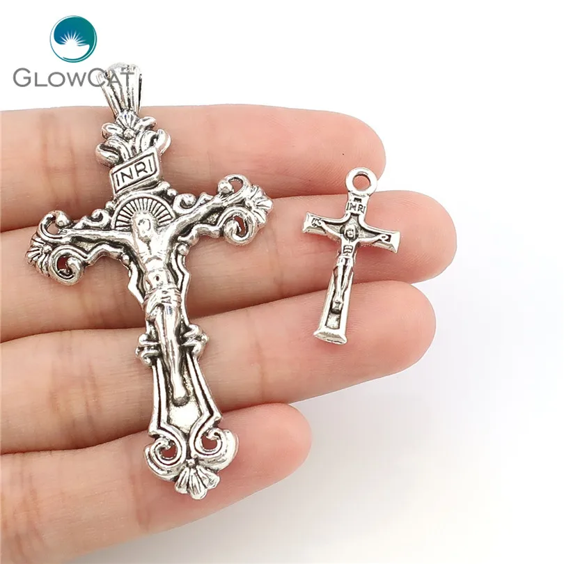 MIX 10pcs/lot Vintage Silver Color Zinc Alloy Jesus Cross Pendant Religious Faith Charm Frame Jewelry Finding Making 22397