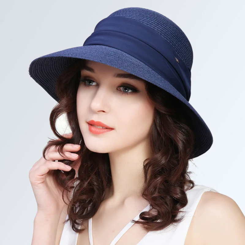 New Arrival Summer Outing Straw Hat Lady Fashion Version Wide Brim Beach Hat Anti-ultraviolet Sun Hat Folding Cap B-7863