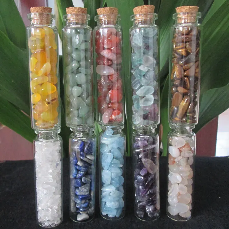 (10pcs/lot) 20ml 510g Beautiful Decorating Adrift Bottles with Mixed  Gem Stone Quartz Crystal Tumbled Stones for Lovers' gifts