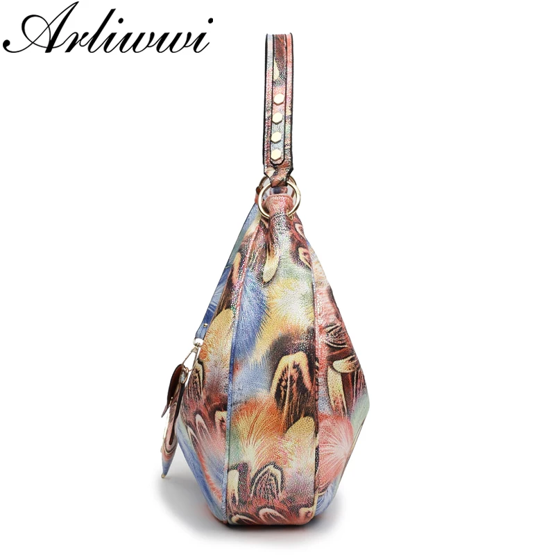 Arliwwi Brand Elegant Shiny Women Handbags Hobos Rainbow Shoulder Bags Female Big Tote Colorful Feature Cross body Bag PY02