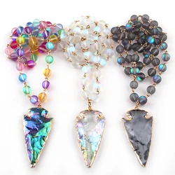 8mm Fashion Beautiful Shiny Crystal Rosary Chain  Crystal Arrowhead Pendant Necklaces Women Ethnic Necklace