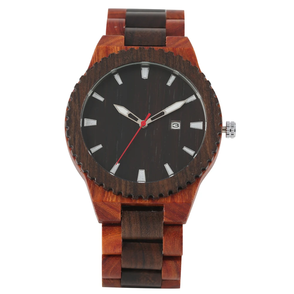 

Men's Watch Wooden Strap Calendar Function Quartz Wooden Wristwatch Folding Clasp With Safety