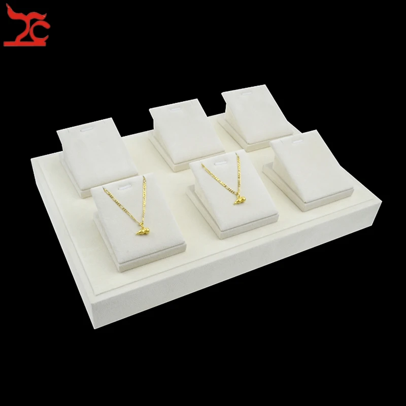 

Velvet Jewelry Pendant Display Stand Beige Necklace Earring Organizer Holder Wooden Necklace Display Stand Tray 35*25*7.5CM