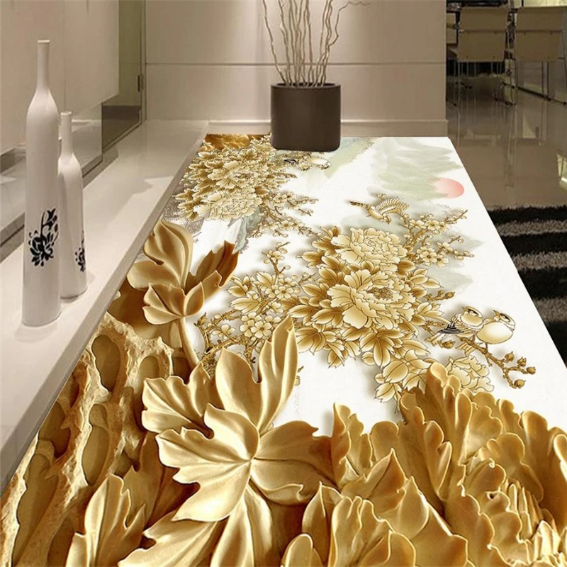 

beibehang 3D three-dimensional abstract floral carvings floor PVC waterproof floor relief flower self-adhesive 3D floor