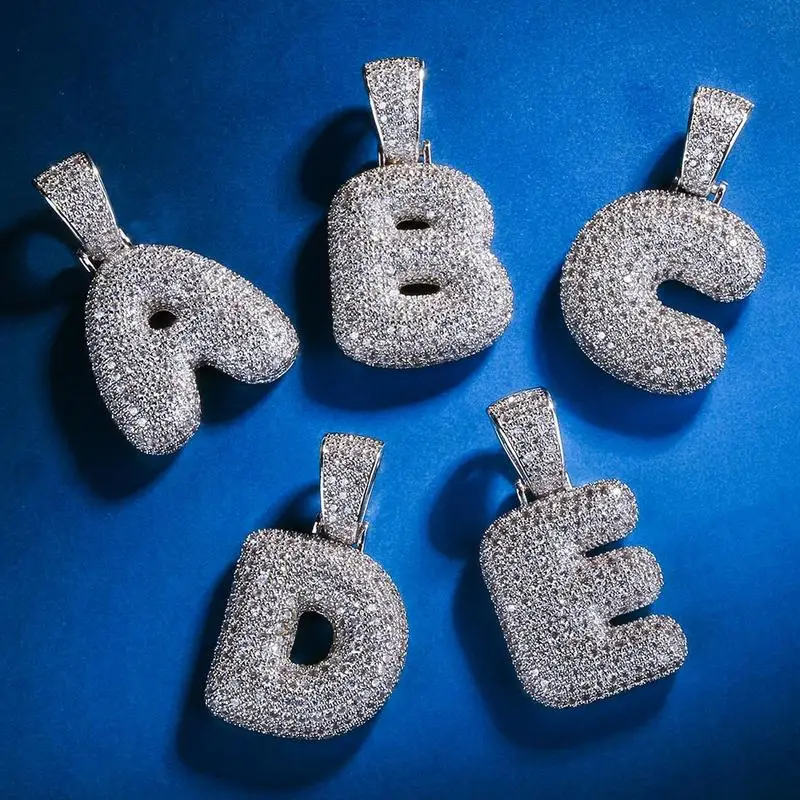 

Iced Out Custom Bubble Letter Pendant Necklace Bubble Initial Letter Words White Gold Hip Hop Pendant Necklace for Men and Women