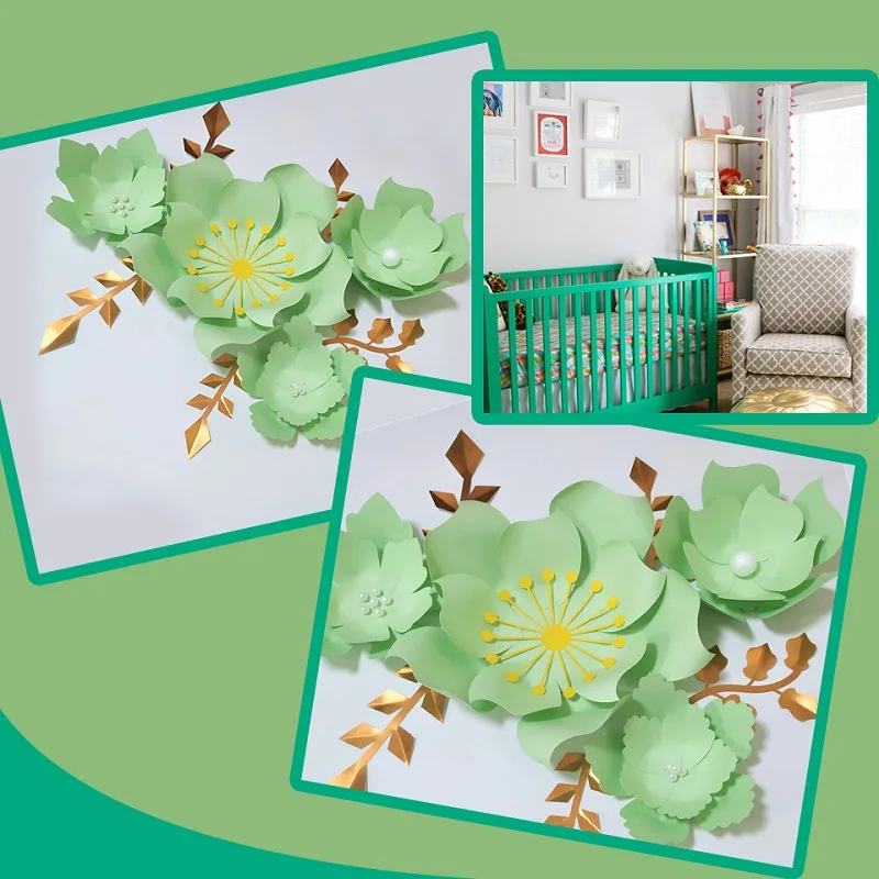 

Handmade Light Green Rose DIY Paper Flowers Leaves Set For Party Wedding Backdrops Decorations Nursery Wall Deco Video Tutorials