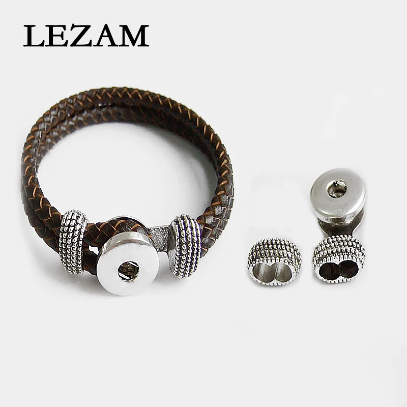 2Sets Antique Silver Color 6mm Double Hole Snap Buttons Hook Clasps Fit Leather Cord Bracelets Jewelry Findings