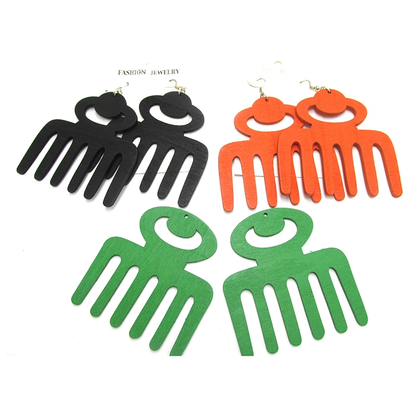 5pairs/lot!!8cm Afro Pick Comb wooden earrings