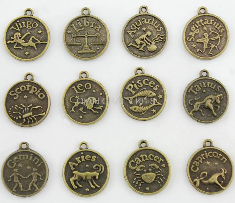 100pcs mixed Antique bronze Zodiac horoscope Charms pendants 20x18mm antique bronze zinc alloy pendent charm drops  LM41-43