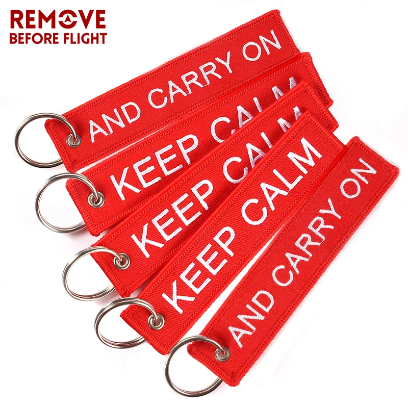 KEEP CALM AND CARRY ON Keychain Key Holder  Cool Key Chain for Motorcycles and Cars Embroidery Key Fobs OEM Keychains 5 PCS/LOT