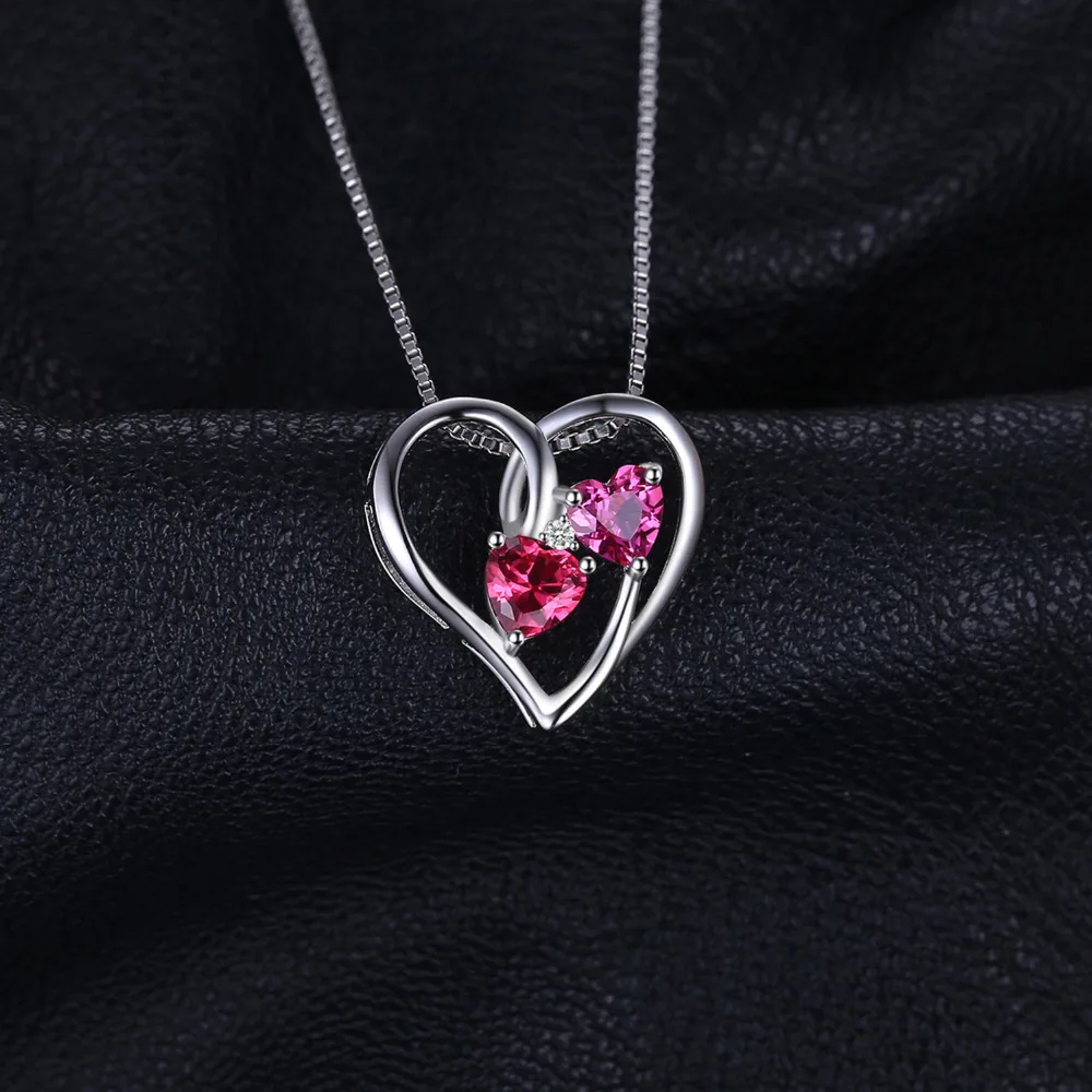 JewelryPalace Love Heart 1.2ct Created Ruby Pink Sapphire 925 Sterling Silver Pendant Necklace for Woman Jewelry Without Chain