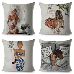 Sleep All Day Super Sexy Cartoon Girl Pillow Case 45x45cm Decor Cartoon Girl Cushion Cover for Sofa Home Polyester Pillowcase