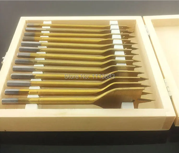 13Pcs Titanium Coated Spade Bits (Platte Bits) In Een Houten Doos