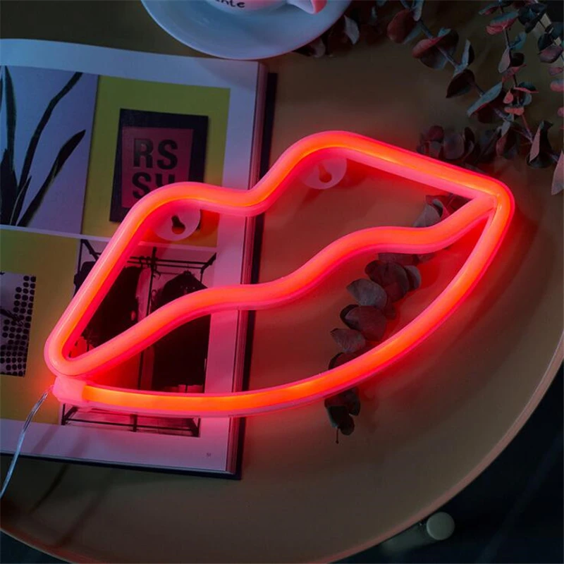 

Red Lips Christmas Neon Night Light Lamp Strip Battery Operated Wall Hanging Neon Light Home Party Bedroom Decor Led Neon Sign