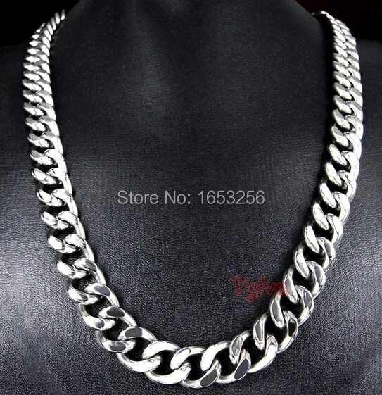 10mm 24'' Polished Shiny  Curb Link Chain Necklace Stainless Steel For  Boy Men's Fave Jewelry