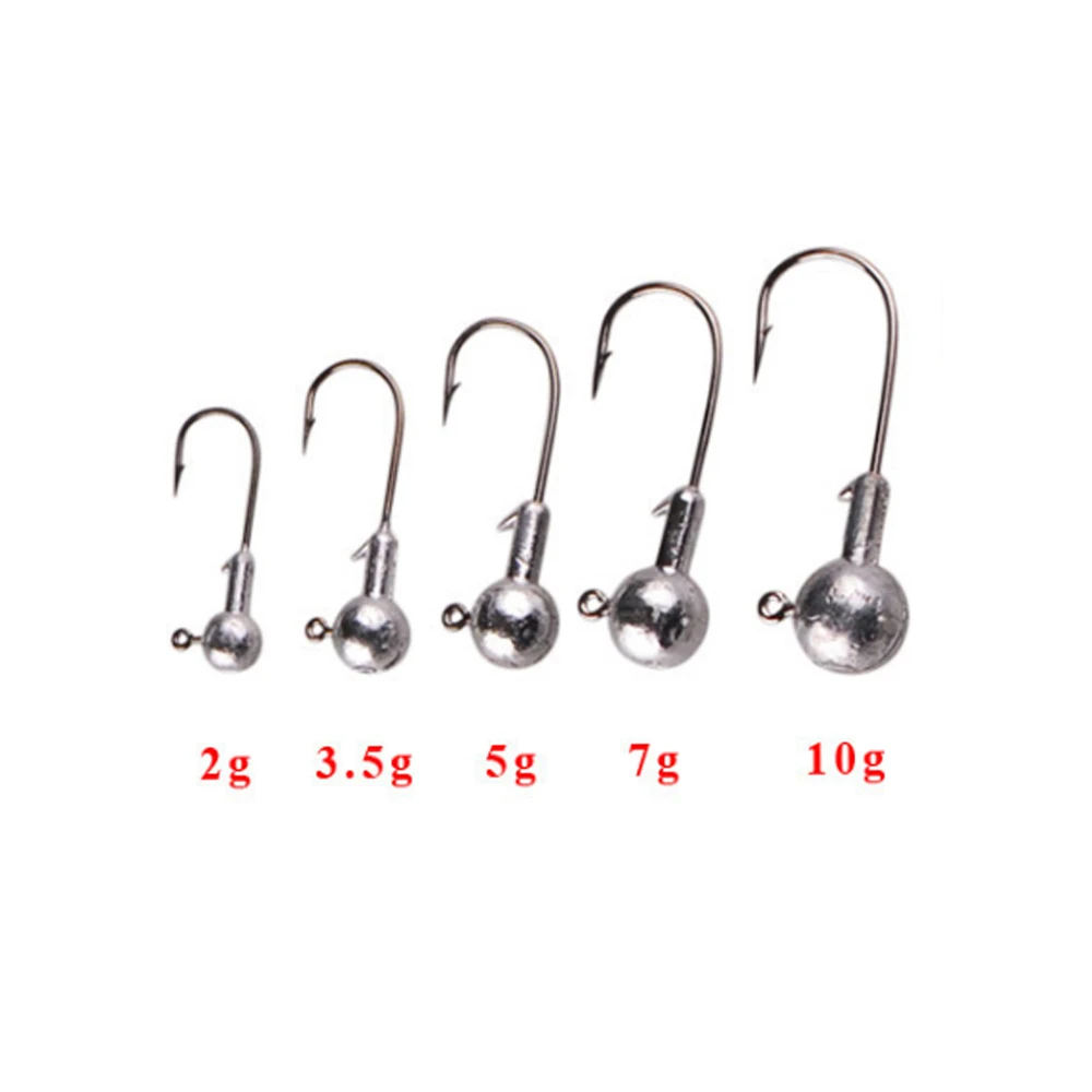 15pcs/Lot Exposed Lead Jig Head 1g 2g 3.5g 5g 7g 10g Lead Head Hook Jig Bait Barbed Fishing Hooks for Soft Lures Fishing Tackle