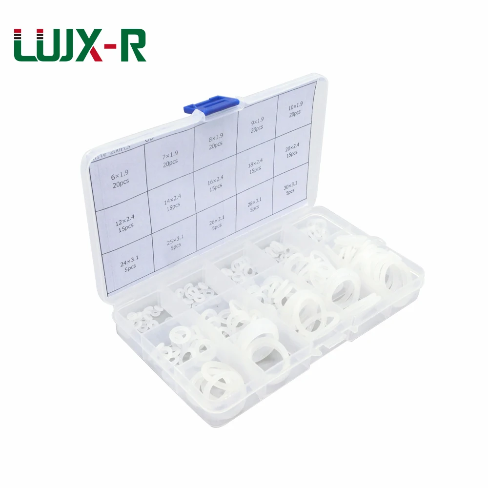 

LUJX-R 200pcs O-Ring Kit Oil Seals Washer Assortment White Silicone Rings VMQ O Ring Gasket Set Food Grade Watertightness Boxes