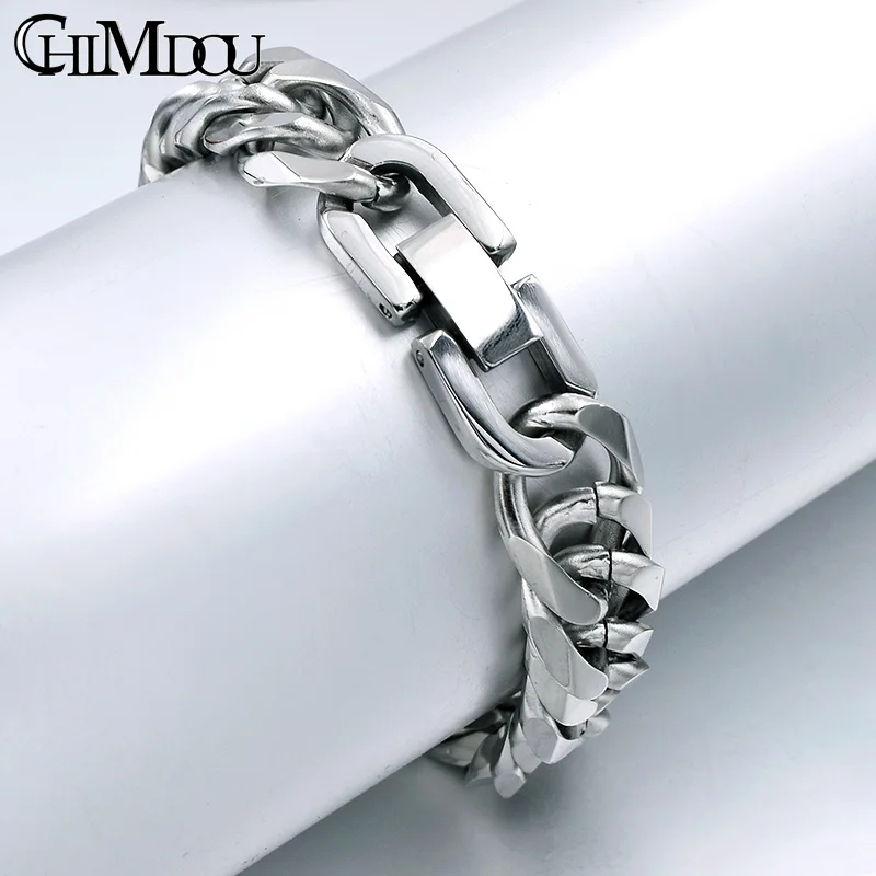 CHIMDOU 21cm 7mm,Women Stainless Steel Chain bracelet for men jewelry fashion 2023 Christmas Gift