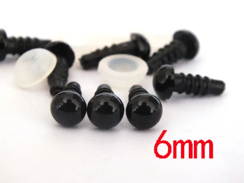 200pcs/lot 6mm Stuffed Toy Eyes Black Plastic Safety Eyes For Teddy Bear Doll Animal Crafts