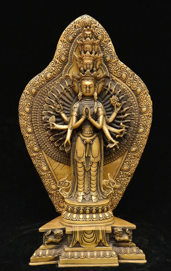 Tibetan Bronze 1000 Arms 11 Head Avalokiteshvara of Goddess Boddhisattva Statue