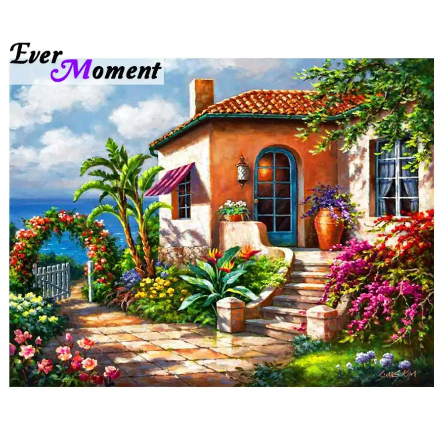 diy 5d diamond painting cross stitch coastal house full square round stones diamond embroidery painting dream house ASF801