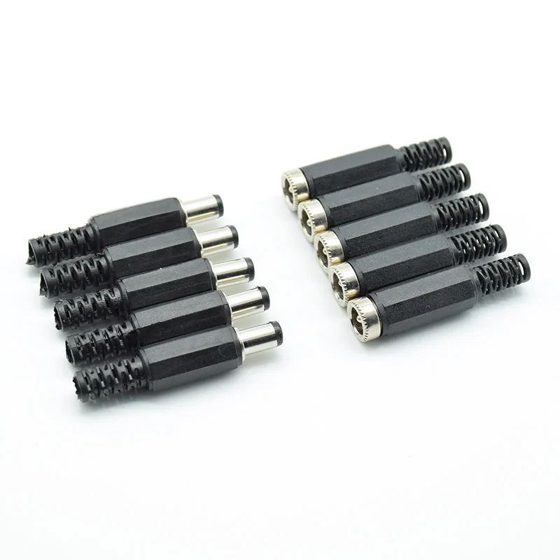 10pcs 5.5*2.1mm DC Power Jack Plugs Male / Female Socket Adapter Connectors  5.5mmx2.1mm For DIY Projects