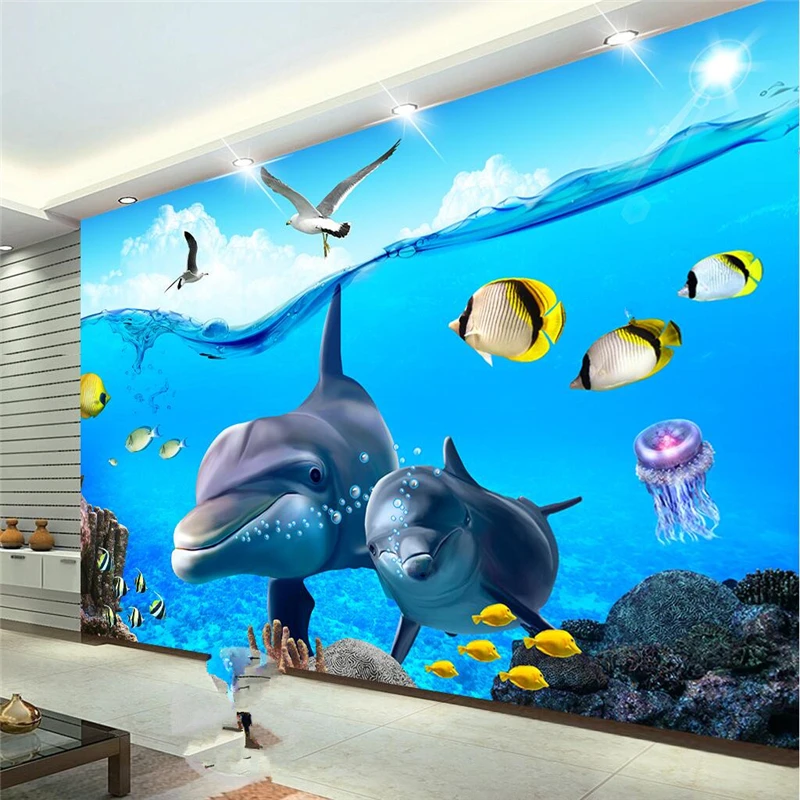 

wellyu papel de parede 3d Custom wallpaper 3D stereo cartoon dolphins underwater world children 's house backdrop wall