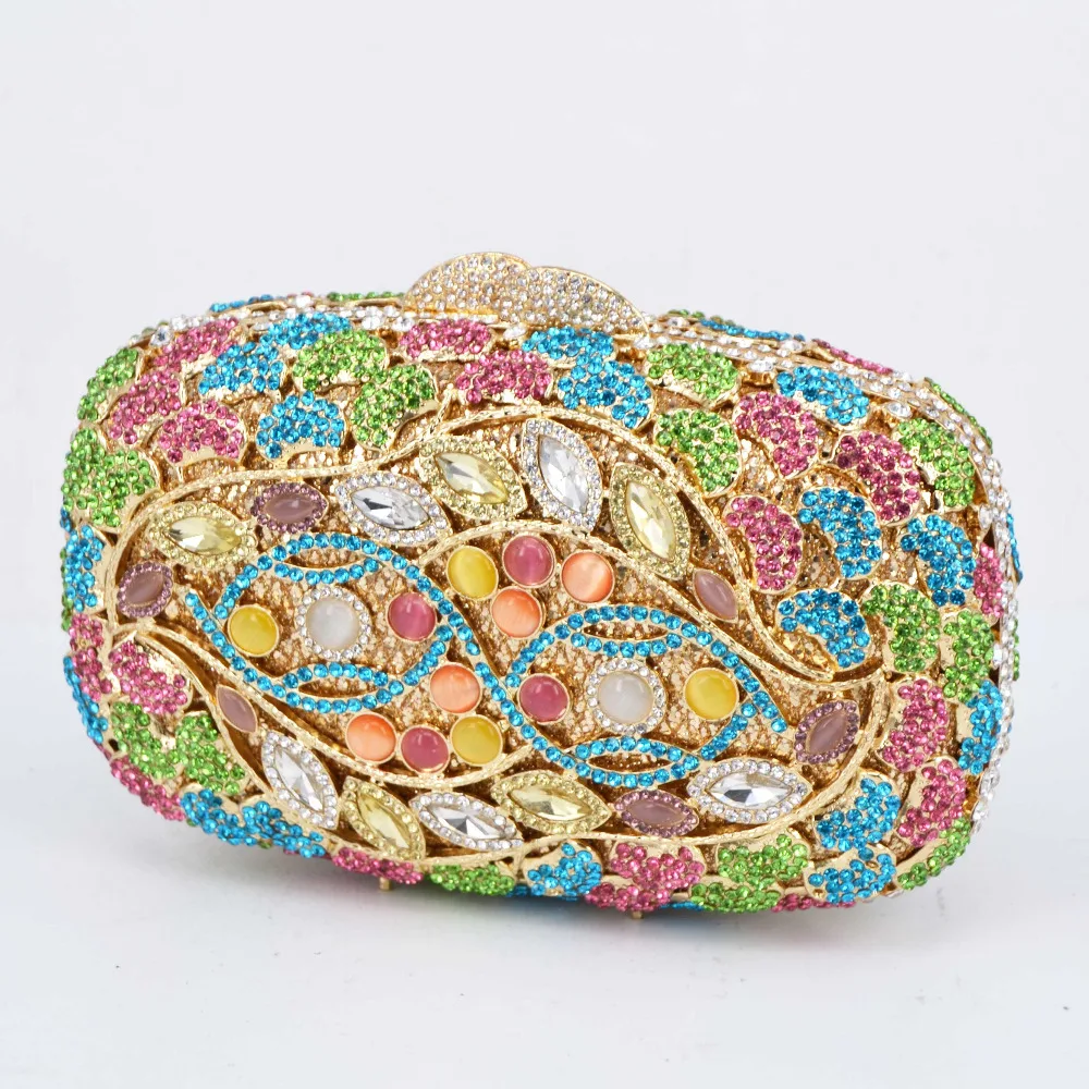 Fashion Gemstone Multicolor branch Evening Bag Crystal rhinestone Women Clutch Party Purse Bag Prom Female Clutch Bag purse 568