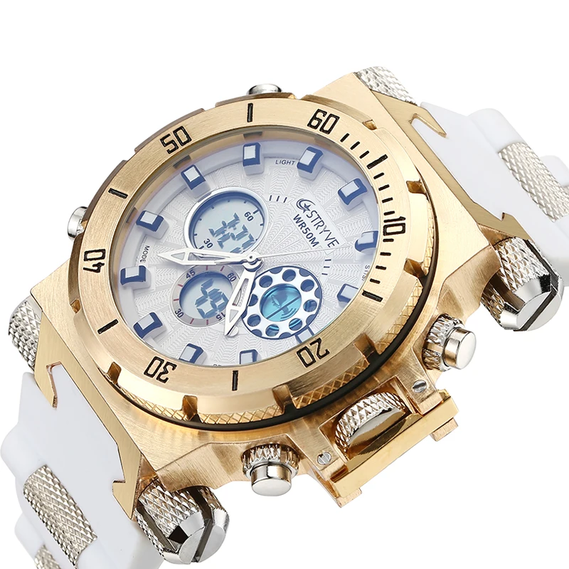 Stryve 5ATM Waterproof S8015 Mens Diving Watches Sport Brand Luxury Led Digital Hot Sales White WristWatch Relogio Masculino