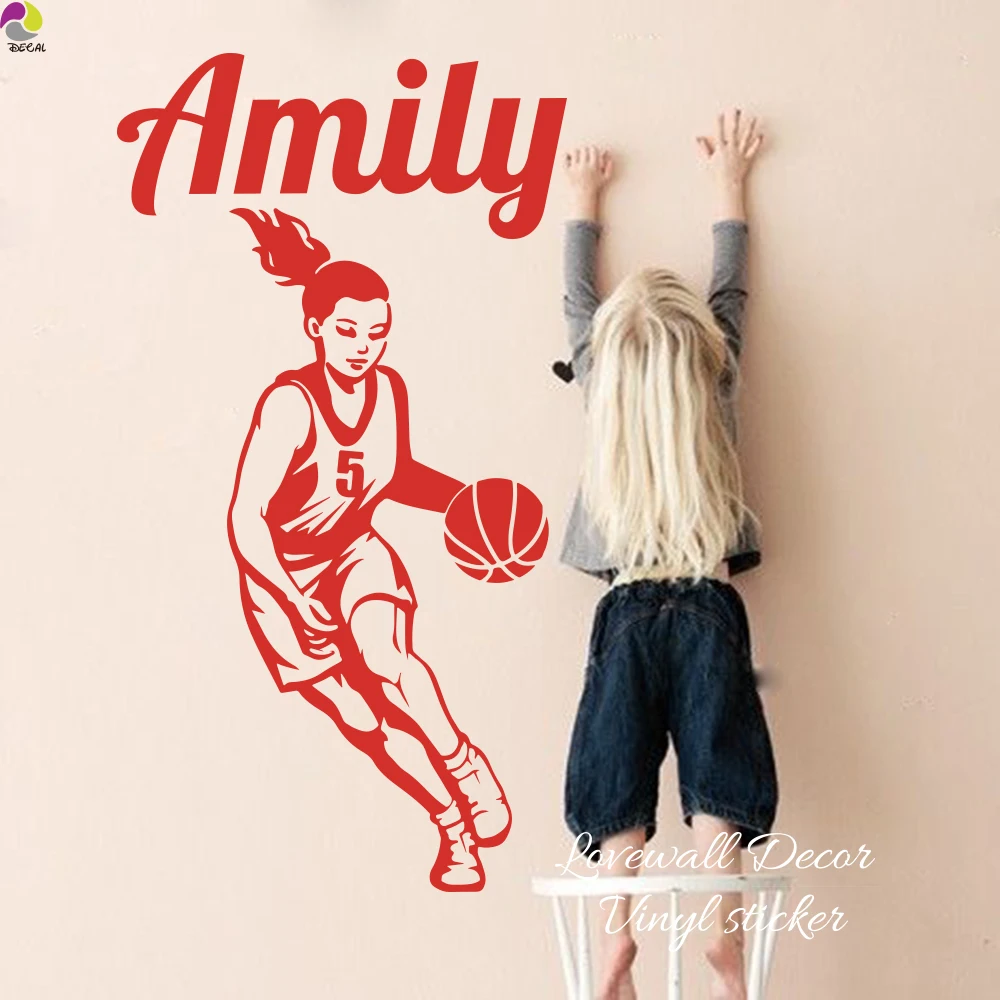 Custom Basketball Girl Name Wall Sticker Girl Room Baby Nursery Personalized Name Sport Wall Decal Bedroom Vinyl Home Decor Art