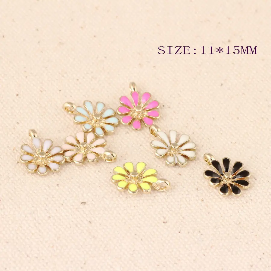 Enamel Alloy Charms Metal Oil Drop Daisy Flower Charm Pendant Craft Fit Bracelet Necklace Keyring Decor 11*15mm 70pcs 140pcs