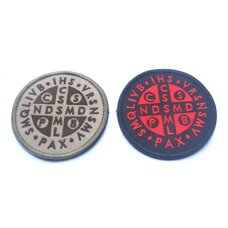 Saint Benedict Cross Patch Burnt Bronze Catholic St. 3D Embroidered Patches Stickers For Clothing Backpack
