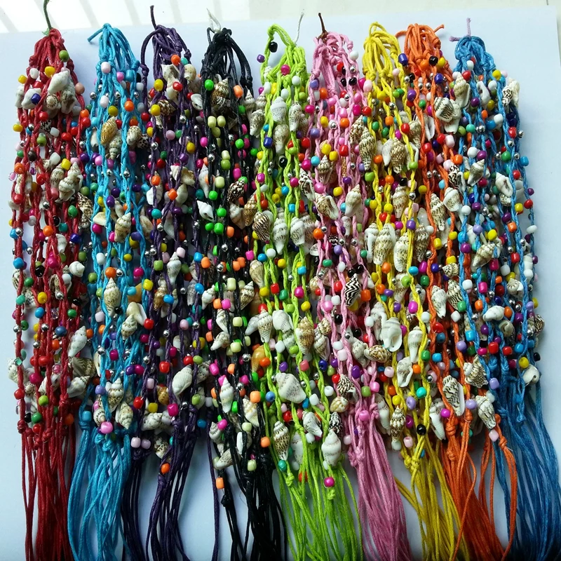 120pcs/lot  Handmade Bohemian Brazil Woven Braided Shell Conch Beaded Wax Rope String Rosary Friendship Bracelet